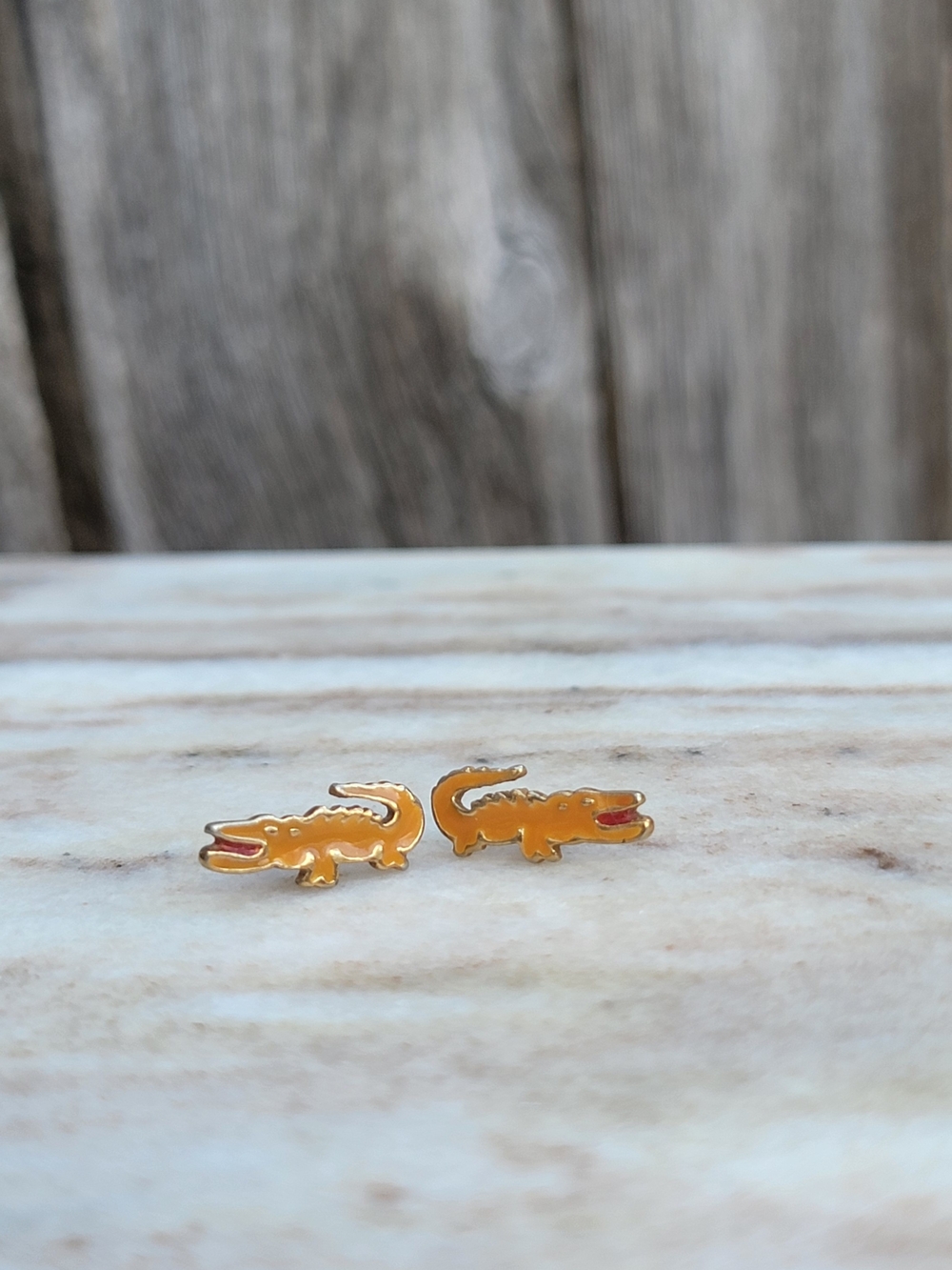 Vintage Yellow Alligator Enamel Stud Earrings Estate Sale Find